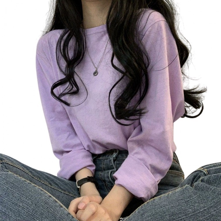 여성 긴팔 티셔츠 봄 가을 라운드넥 긴팔티 무지 기본 나그랑 루즈핏 CLAV1064 - 메인 이미지