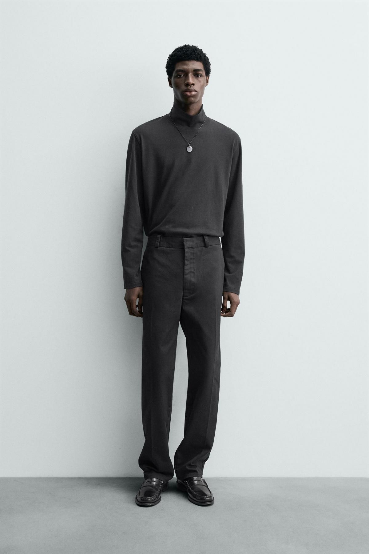 자라 와이드핏 치노 팬츠 코튼 트윌 블랙 5862/572 BLACK - 상세 이미지 2