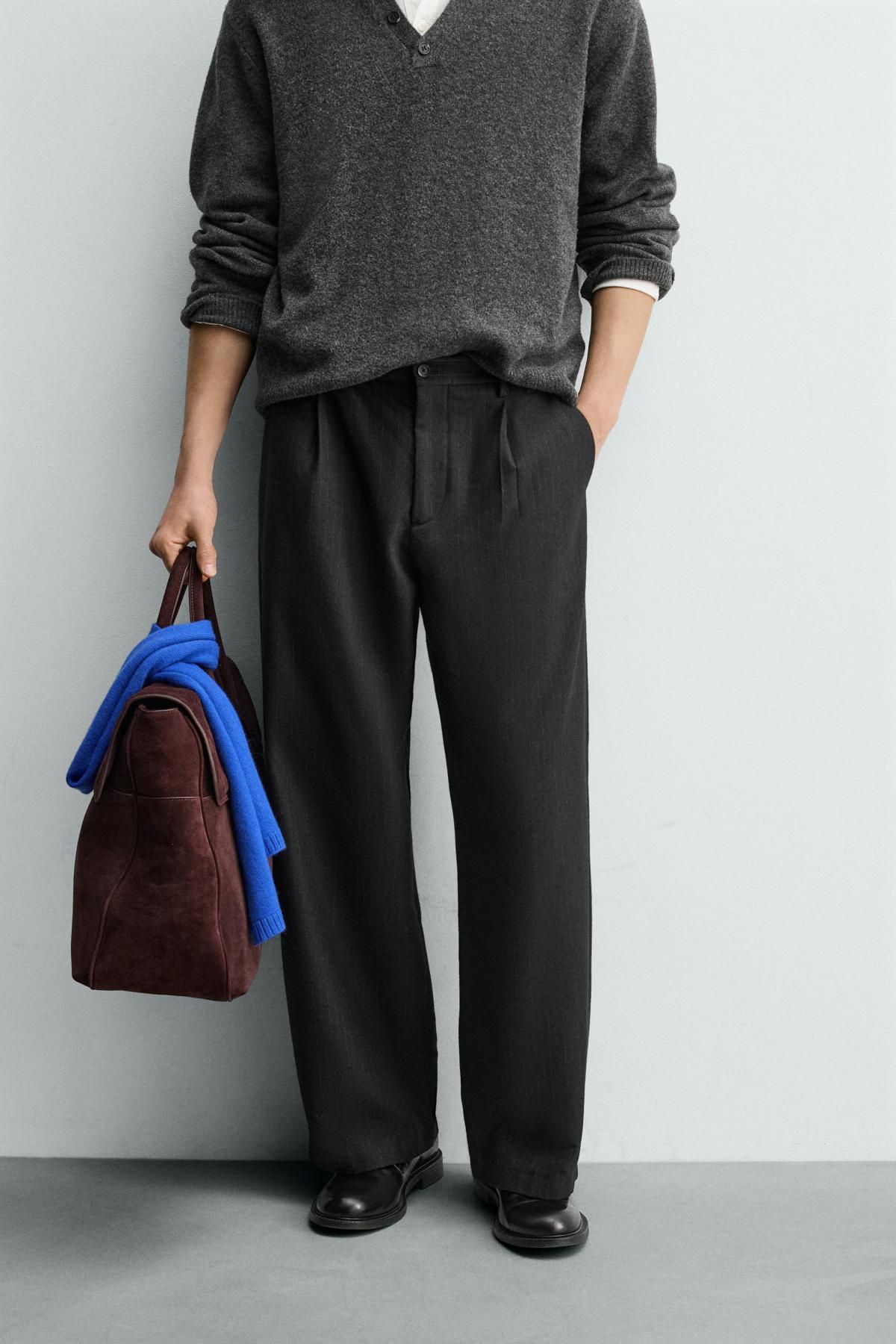 자라 핀스트라이프 플리츠 수트 팬츠 6984/363 DARK GREY - 상품 이미지