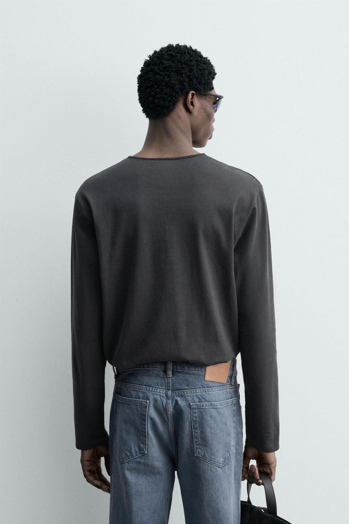 자라 테크니컬 코튼 실크 헨리넥 긴팔 티셔츠 8054/340 DARK GREY - 상세 이미지 4