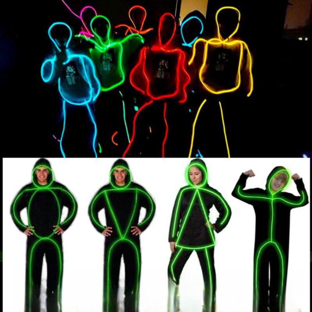 LED 조명 댄스복 형광 댄스 의상 공연 파티 발광 무대 6V 일체형라인 형광 녹색 - 상품 이미지