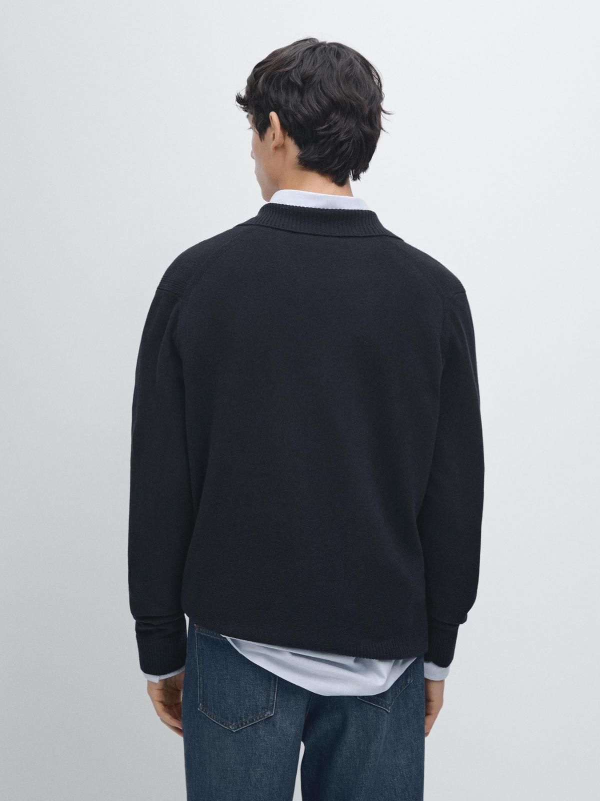마시모두띠 프리미엄 울 브이넥 폴로 니트 스웨터 1103/222 NAVY BLUE - 상세 이미지 4