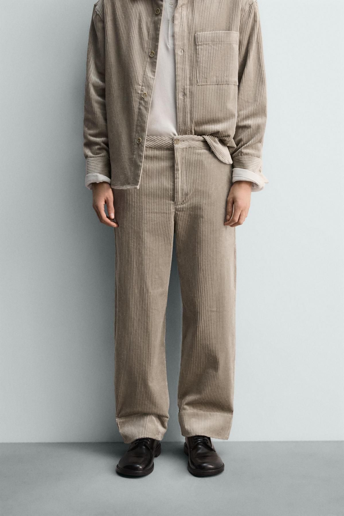 자라 와이드핏 코듀로이 슬랙스 팬츠 9621/152 BEIGE - 상품 이미지