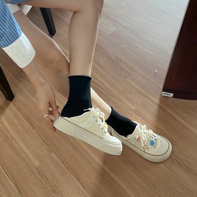 캐주얼 캔버스 어글리 라운드 여성 통굽 스니커즈 4f - 상품 이미지