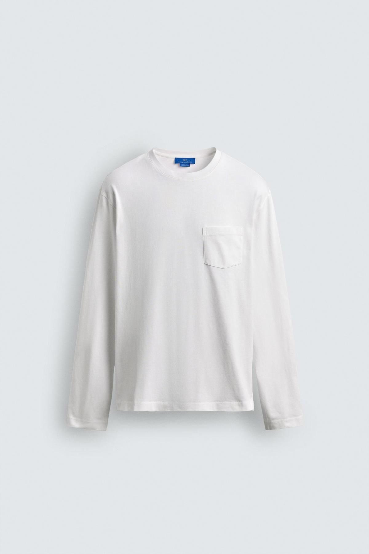 자라 코튼 포켓 긴팔 티셔츠 X 아론 레빈 1887/369 WHITE - 상품 이미지