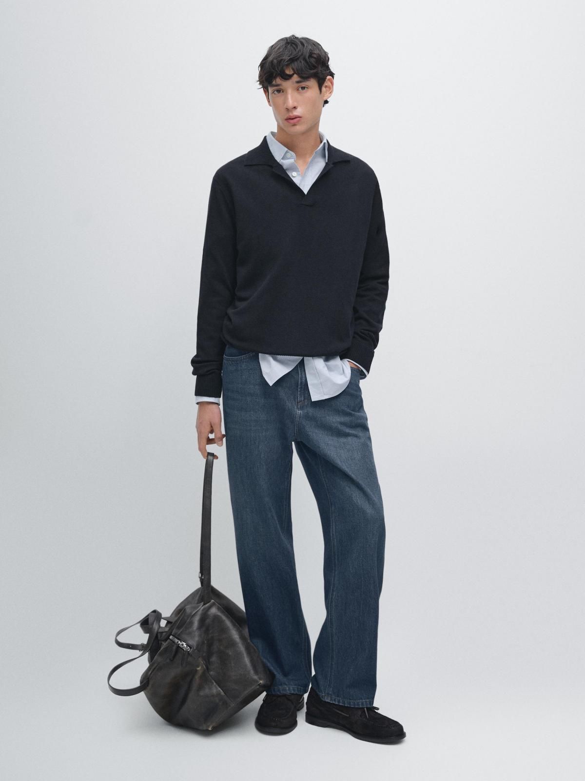 마시모두띠 프리미엄 울 브이넥 폴로 니트 스웨터 1103/222 NAVY BLUE - 상세 이미지 2