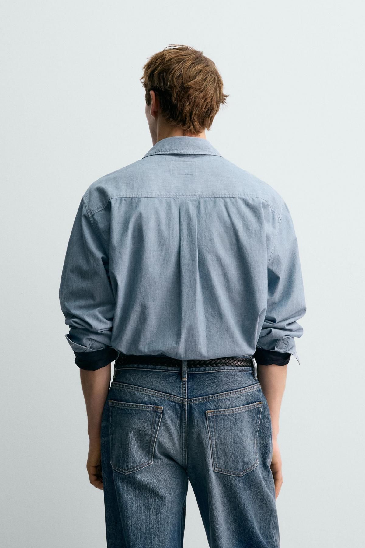 자라 워시드 샴브레이 데님 셔츠 X 아론 레빈 6124/350 MID-BLUE - 상세 이미지 4