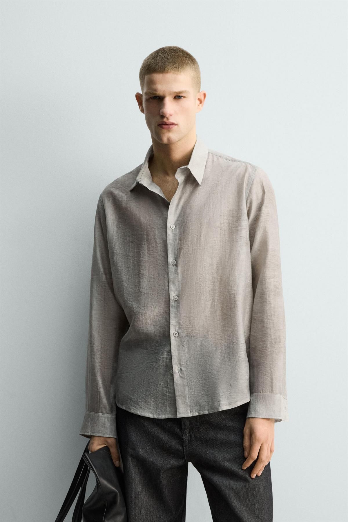자라 테크니컬 자카드 긴팔 셔츠 1195/334 PEARL GREY - 상세 이미지 3
