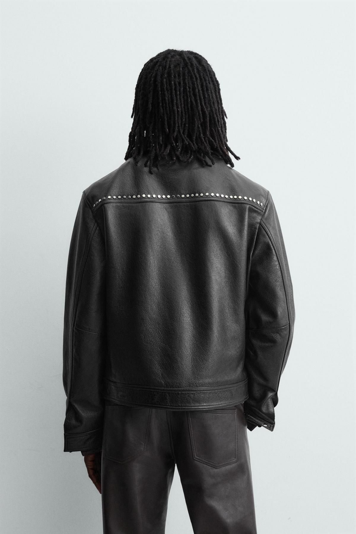 자라 스터드 장식 가죽 재킷 4720/200 BLACK - 상세 이미지 4