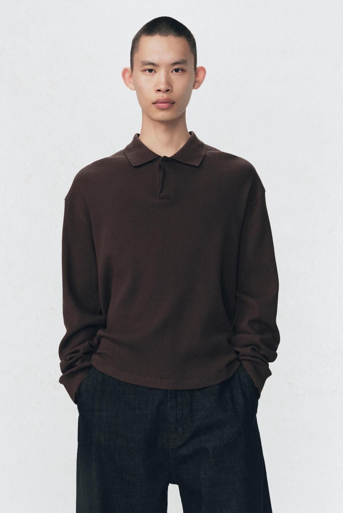 자라 브라운 와플니트 폴로 셔츠 X 소시오츠키 9240/313 BROWN - 상세 이미지 3