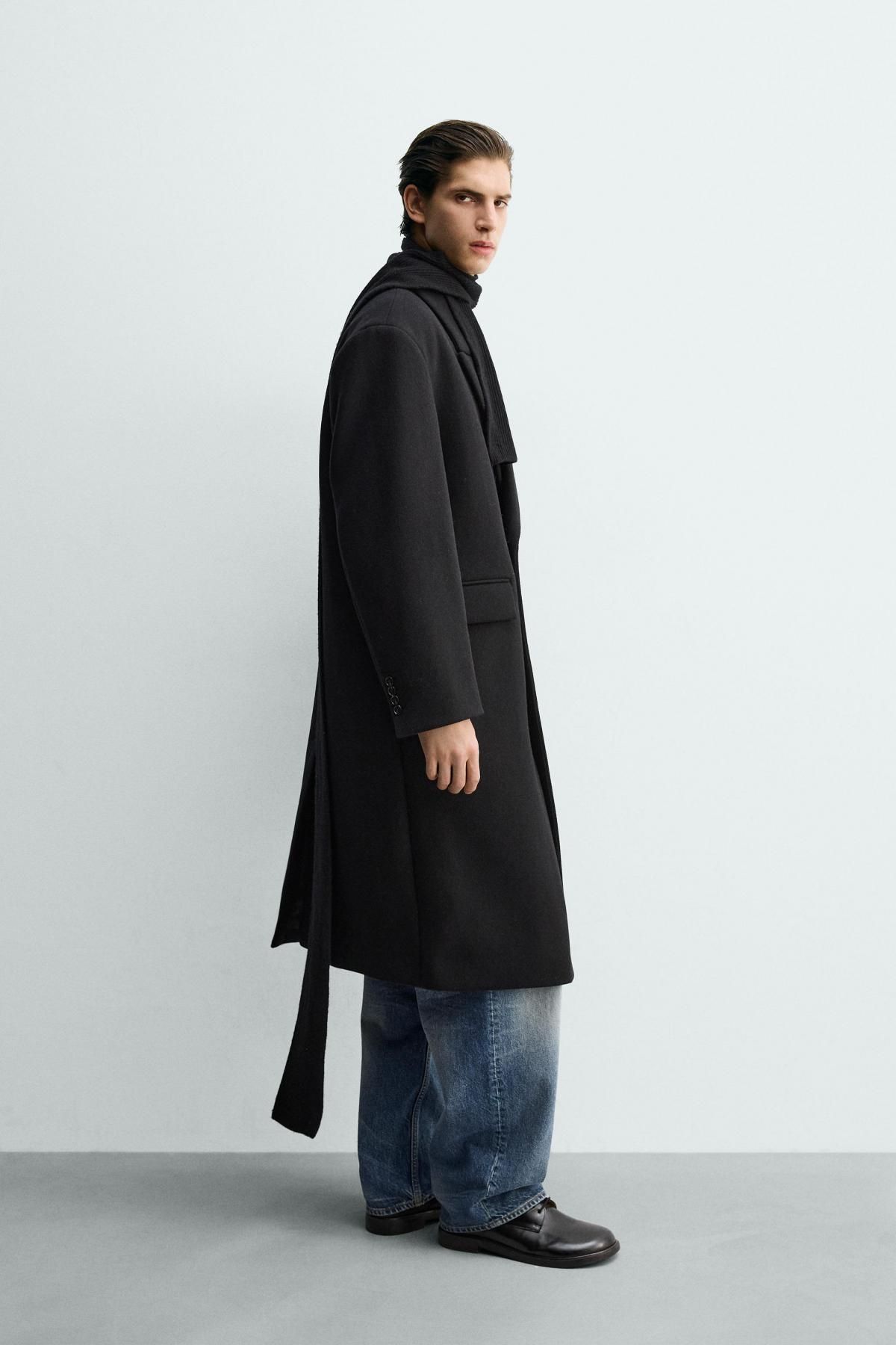 자라 오버핏 테크니컬 울블렌드 더블 코트 5854/306 BLACK - 상세 이미지 5