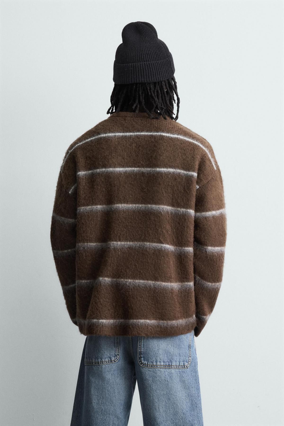자라 스트라이프 텍스처 니트 스웨터 남성 3597/310 BROWN - 상세 이미지 4
