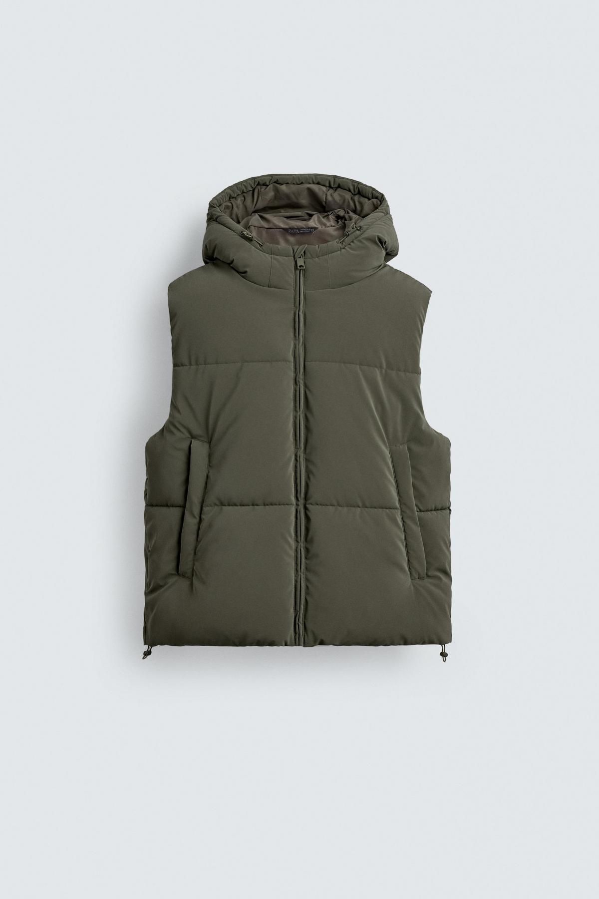 자라 테크니컬 러버라이즈 패딩 후드 베스트 카키 0666/310 LIGHT KHAKI - 메인 이미지