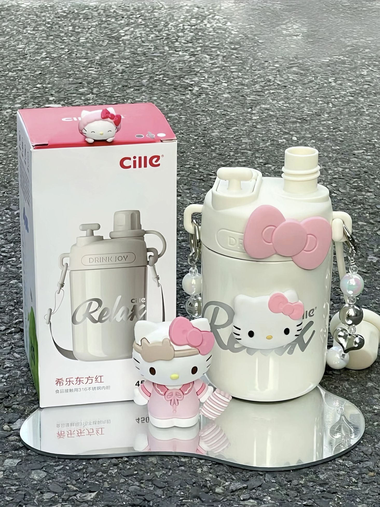 헬로키티 316 스테인리스 스틸 보온병 빨대컵 물컵 음료수 커피 뉴화이트 450ml - 상세 이미지 4