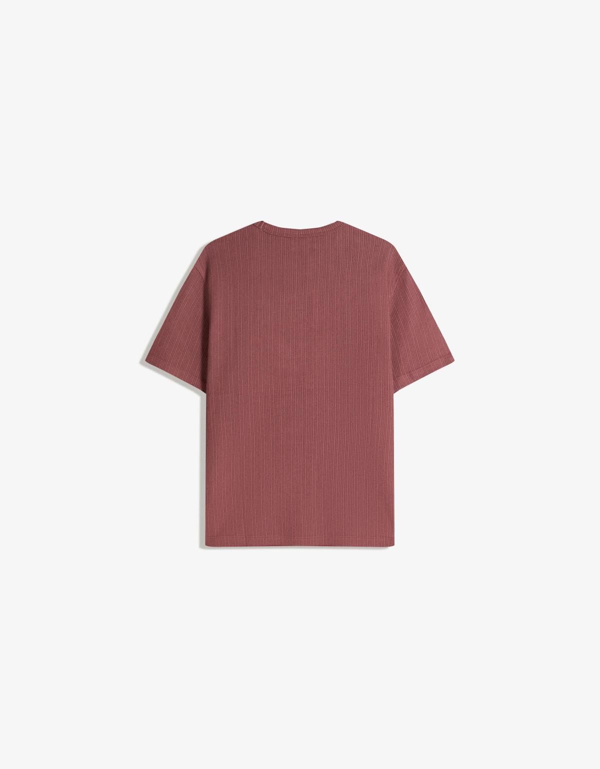 버쉬카 텍스처 반팔 티셔츠 미니멀 데일리 0072/443 MAROON - 상세 이미지 3