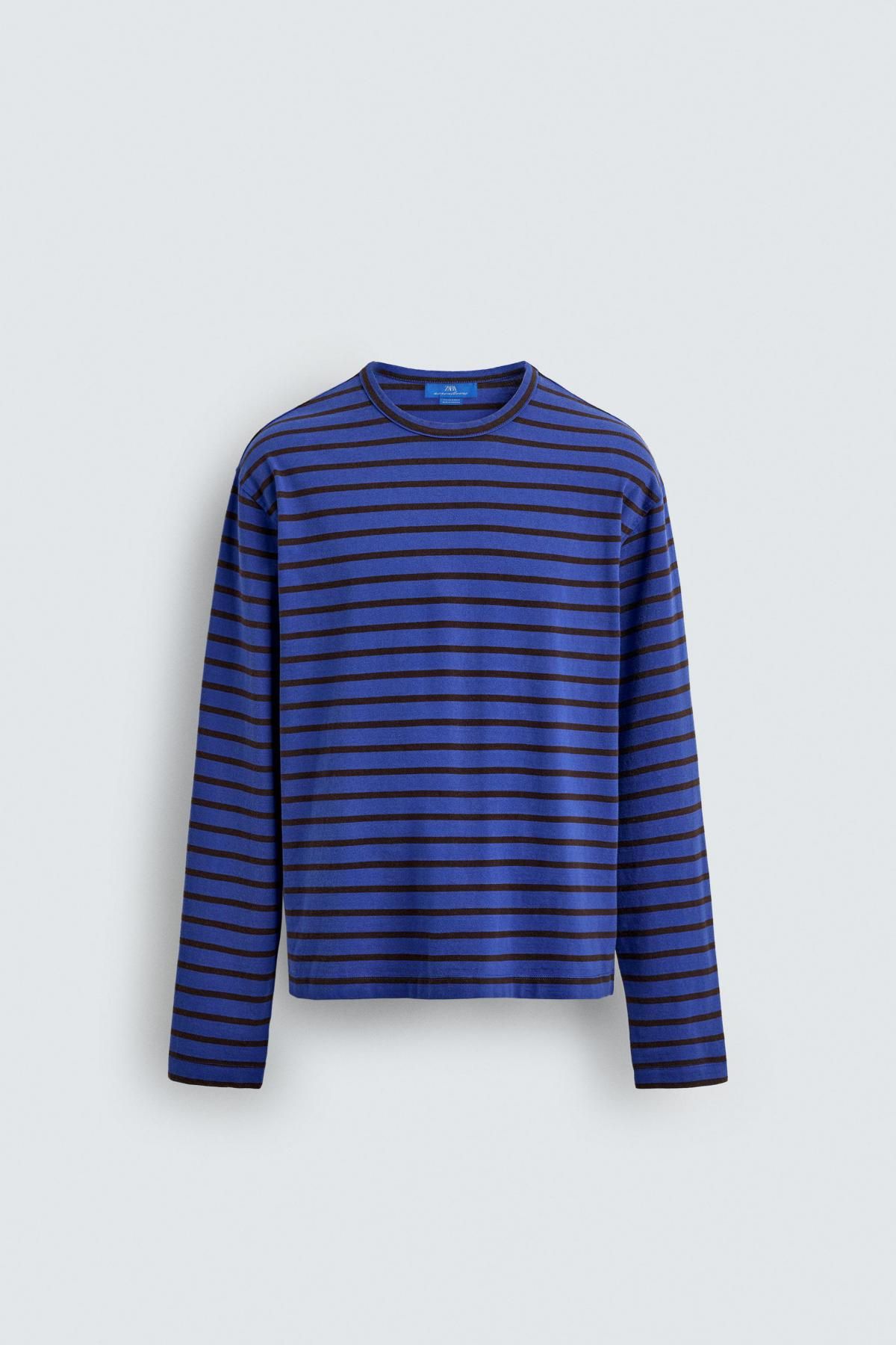 자라 스트라이프 코튼 티셔츠 X 아론 레빈 1887/324 BROWN-BLUE - 상품 이미지