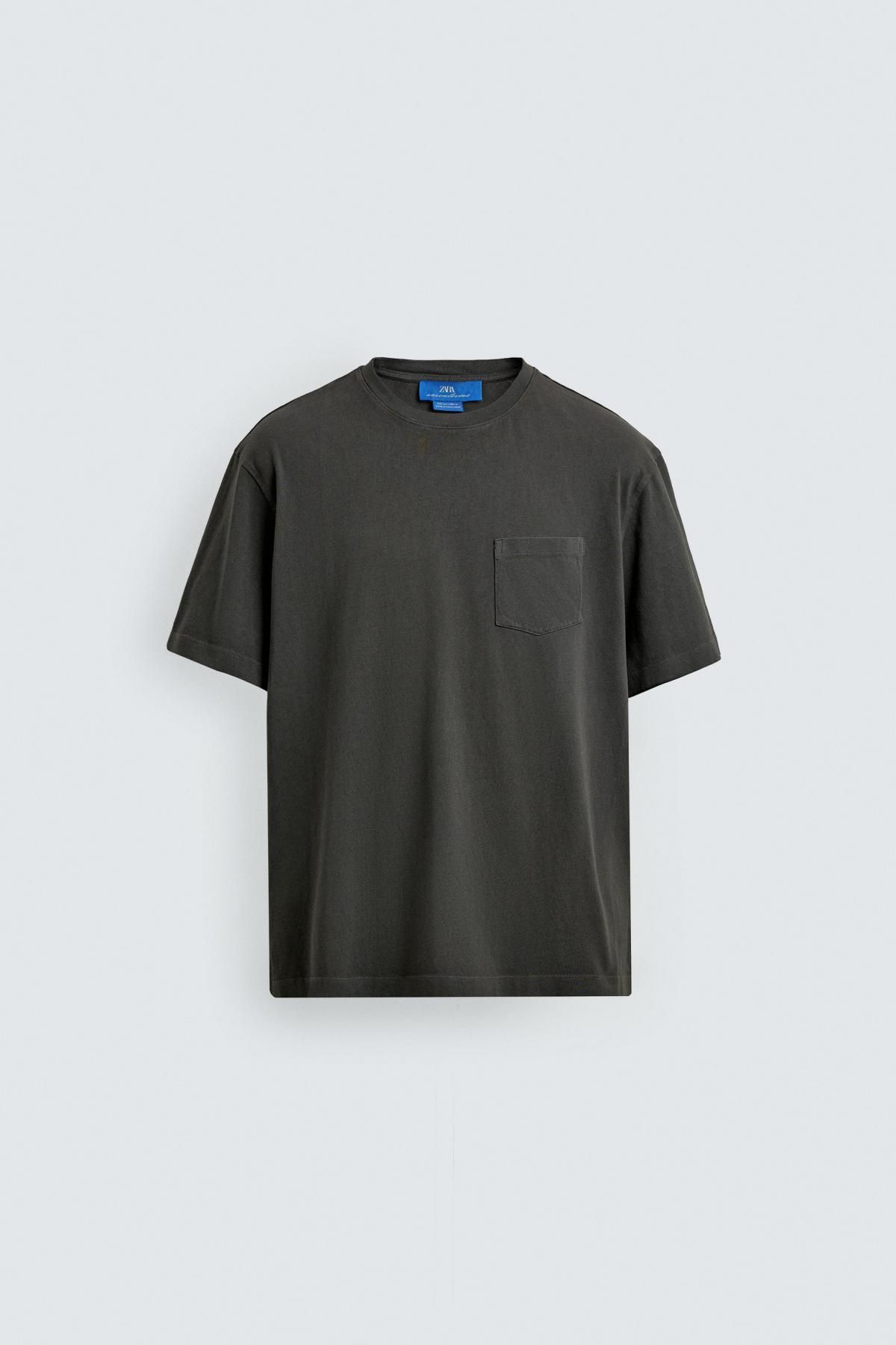 자라 미니멀 포켓 반팔 티셔츠 X 아론 레빈 1887/383 ANTHRACITE GREY - 상품 이미지