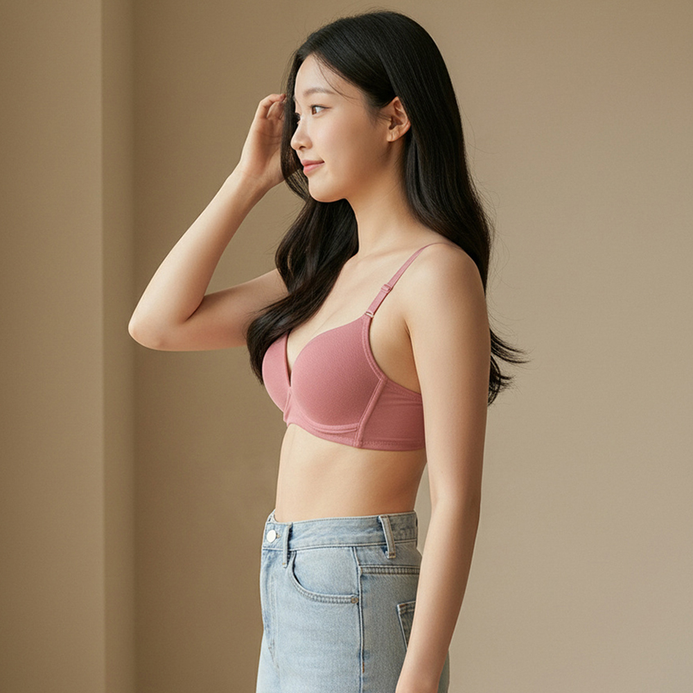 노와이어 초경량 풀컵 심리스브라 브래지어 처진가슴 편안한 패드일체형 순면 브라 - 상세 이미지 4