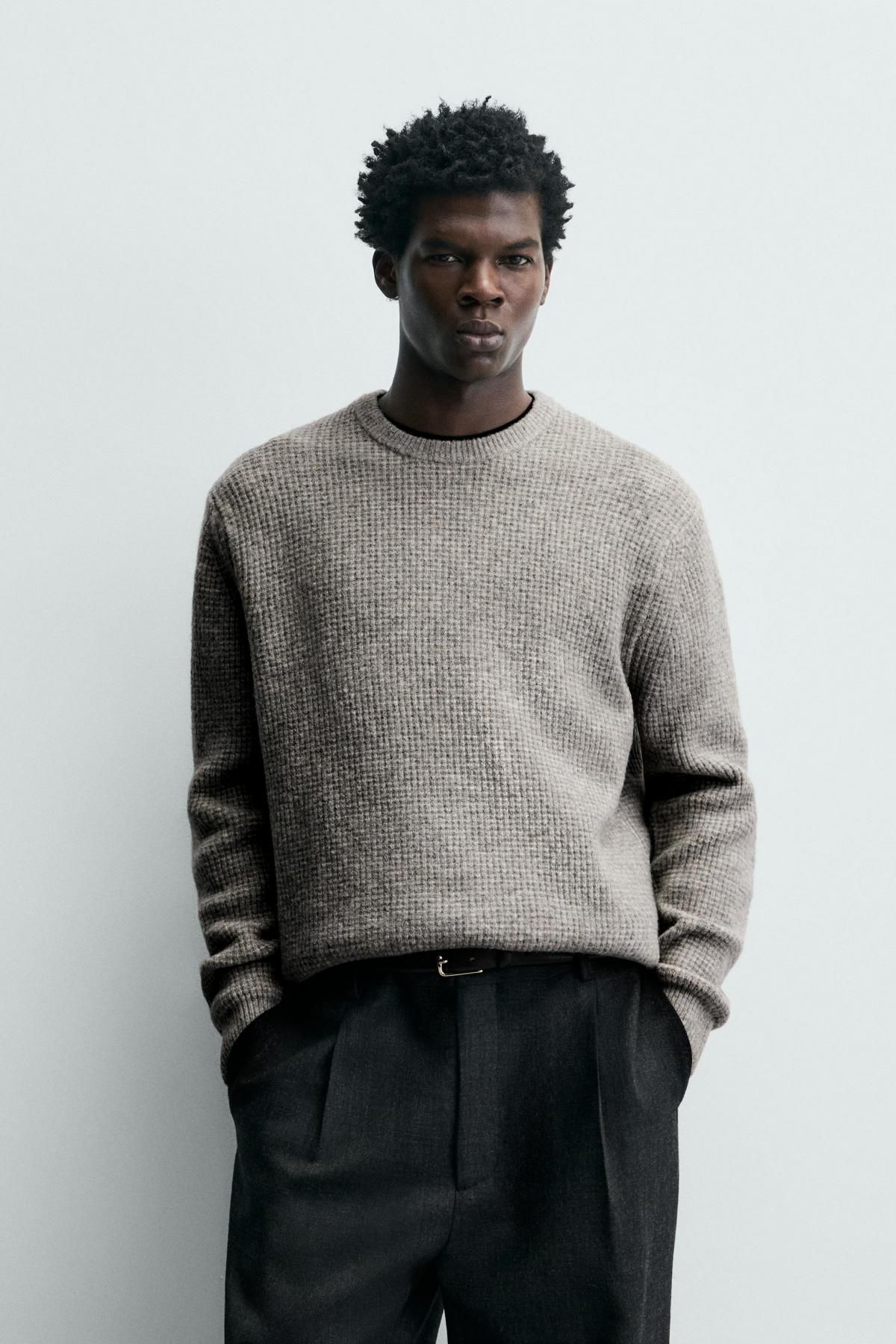 자라 와플니트 스웨터 레귤러핏 베이직 5755/421 GREY - 상세 이미지 3