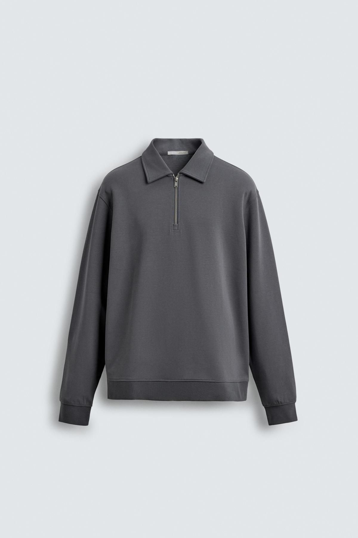 자라 테크니컬 인터록 지퍼넥 폴로 스웨트셔츠 4092/380 BLUE / GREY - 상품 이미지