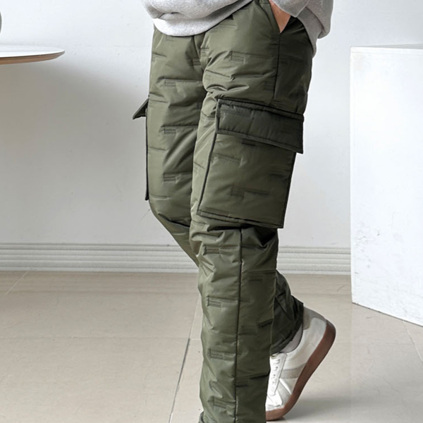 방한 남자 카고 바지 융털 남성 카고 팬츠 슬랙스 패딩 - 상품 이미지