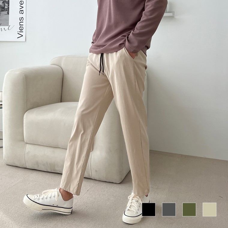 모던 라인 테이퍼드 스판 밴딩 일자 바지 - 상품 이미지