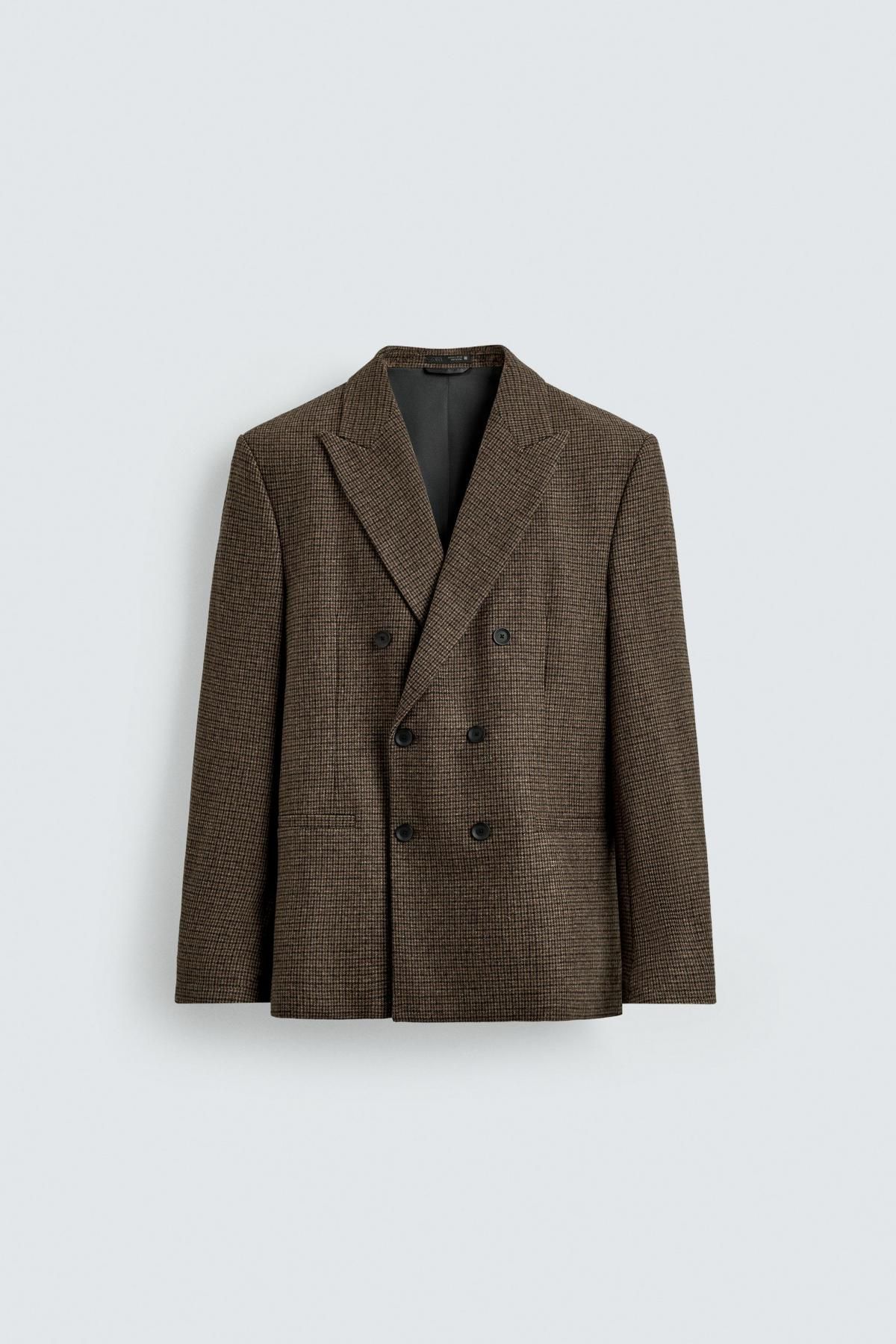 자라 울블렌드 체크 더블브레스트 블레이저 5854/430 BROWN - 메인 이미지