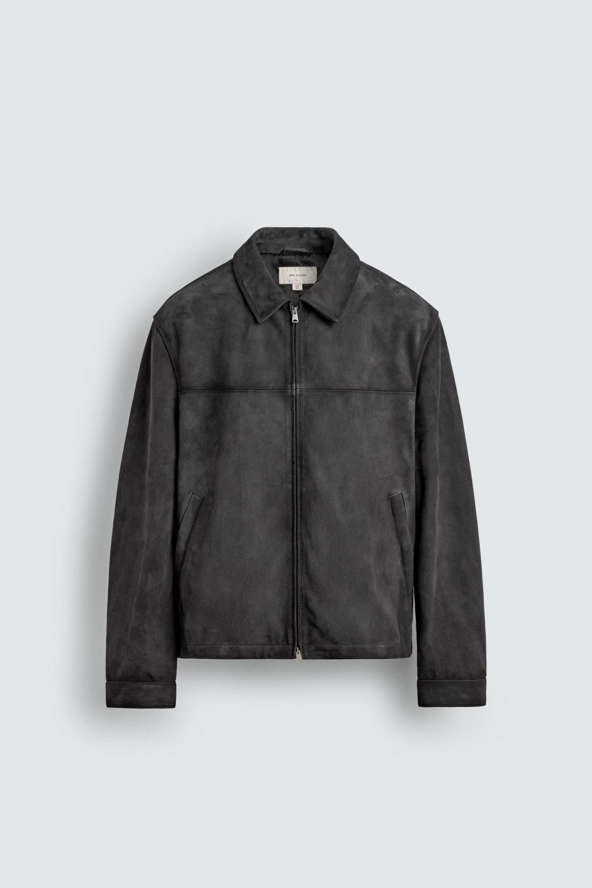 자라 스웨이드 레더 레귤러핏 재킷 2521/225 ANTHRACITE GREY - 상품 이미지