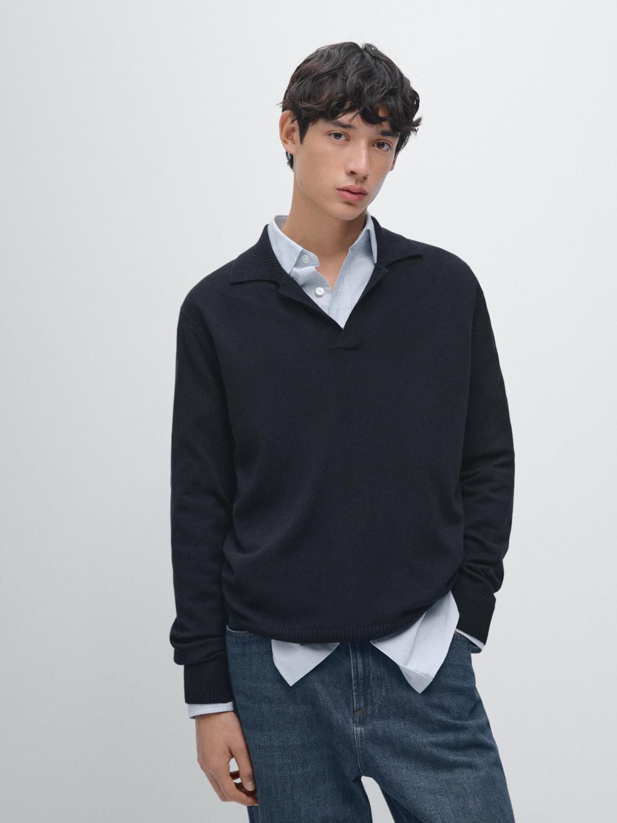 마시모두띠 프리미엄 울 브이넥 폴로 니트 스웨터 1103/222 NAVY BLUE - 상세 이미지 3