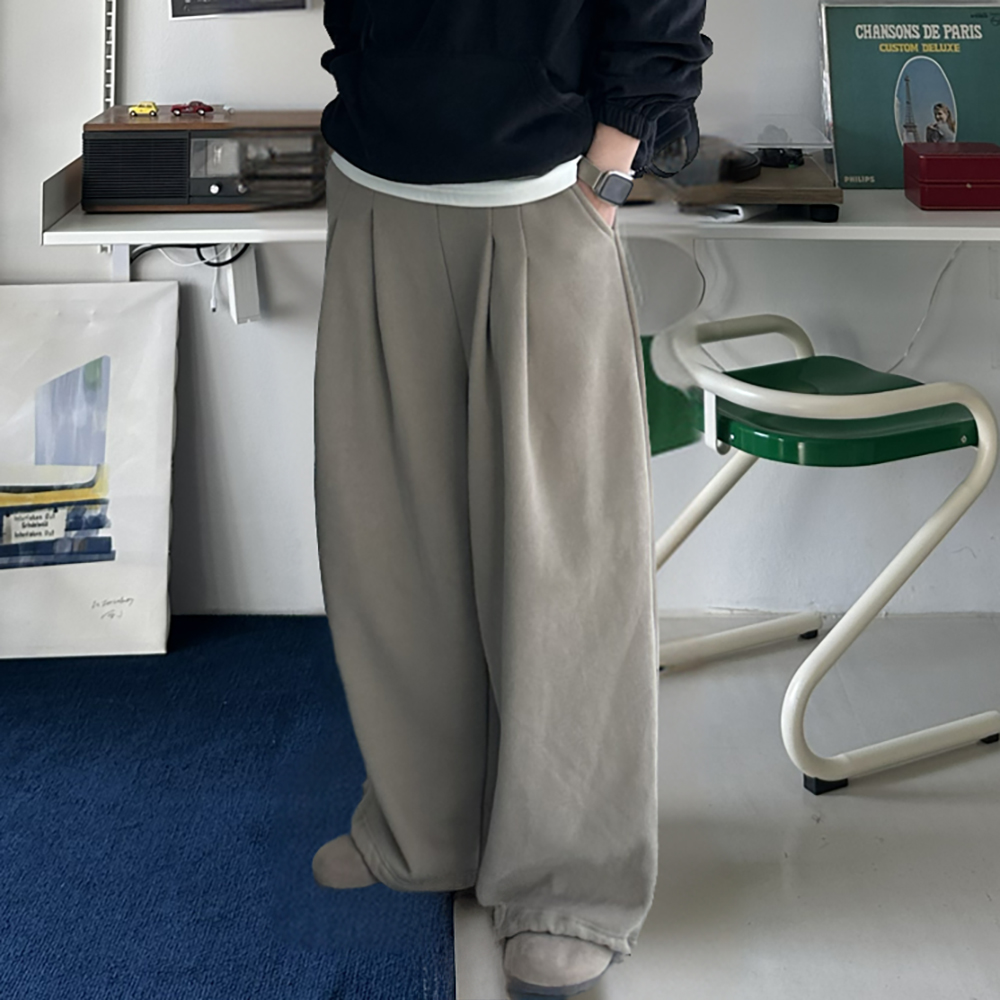 남자 기모바지 트레이닝 밴딩 기모 와이드 팬츠 남자 겨울바지 - 상품 이미지