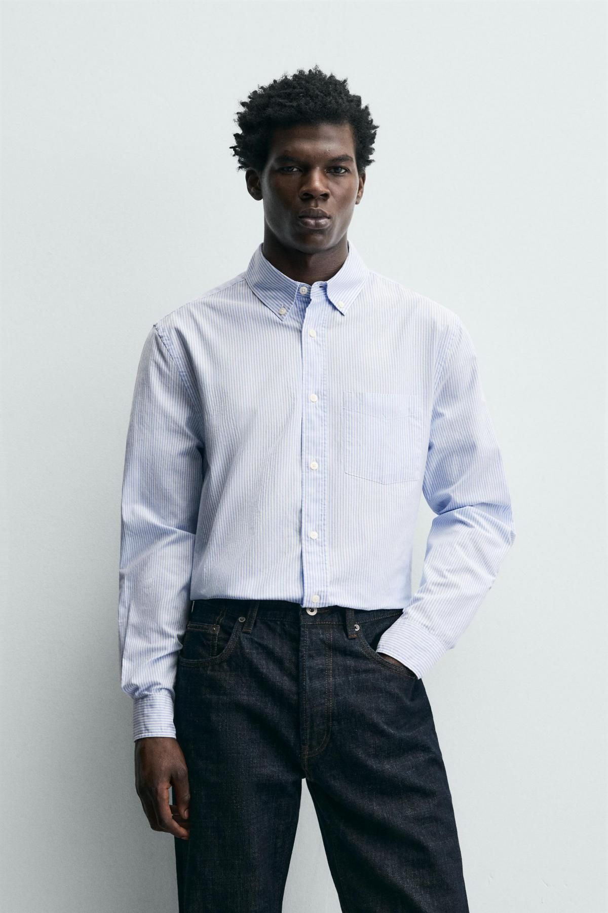 자라 테크니컬 텍스처 옥스포드 긴팔 셔츠 1063/417 BLUE/WHITE - 상세 이미지 3