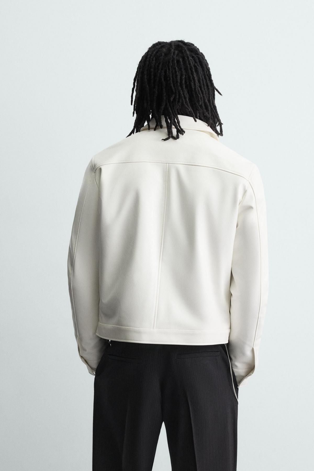 자라 샤이니 레더 이펙트 재킷 아이보리 0993/704 OYSTER-WHITE - 상세 이미지 4