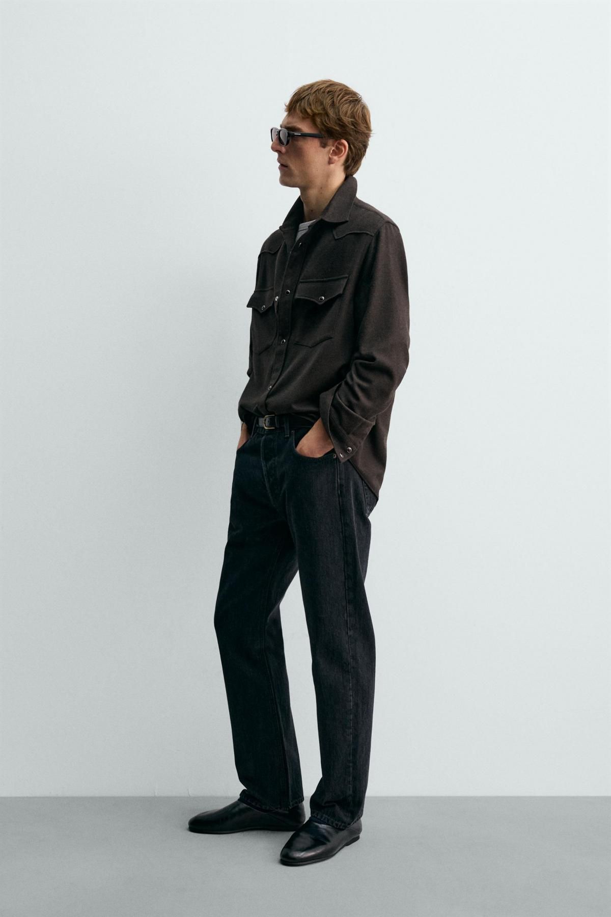 자라 울 혼방 웨스턴 긴팔 셔츠 X 아론 레빈 4046/111 DARK BROWN - 상세 이미지 5