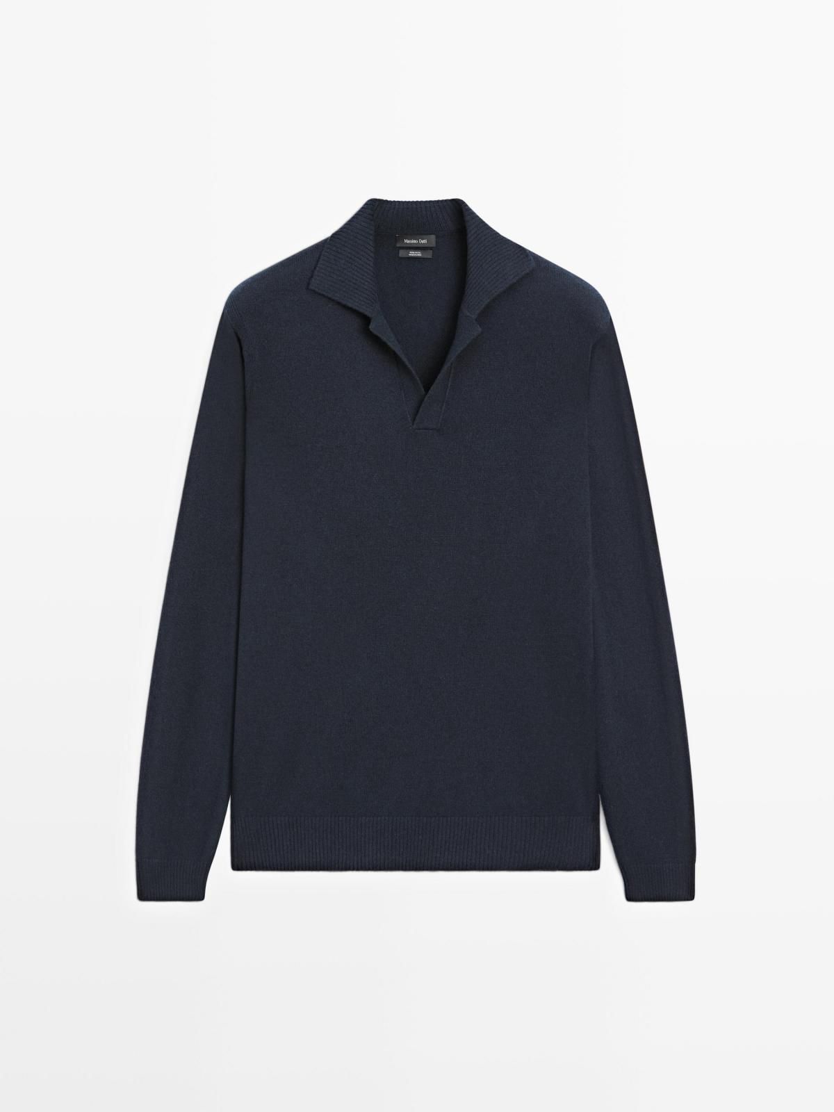 마시모두띠 프리미엄 울 브이넥 폴로 니트 스웨터 1103/222 NAVY BLUE - 메인 이미지