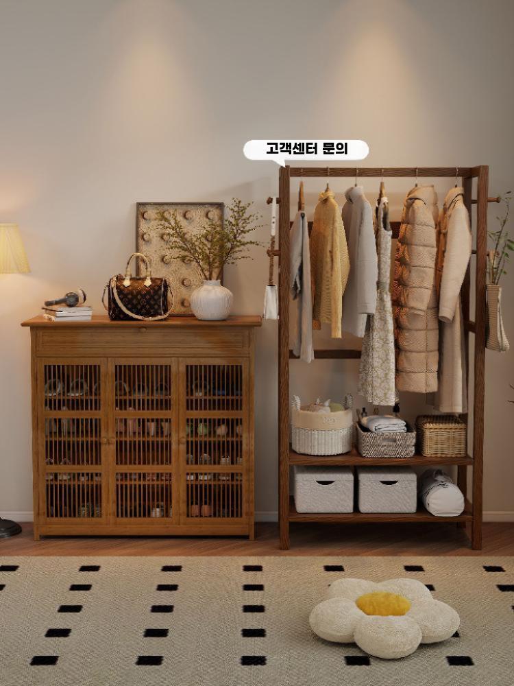 일본식 신발장 와비사비 현관캐비닛 전통 대나무 수납장 클래식 이중 도어 다층 수납 - 상세 이미지 5