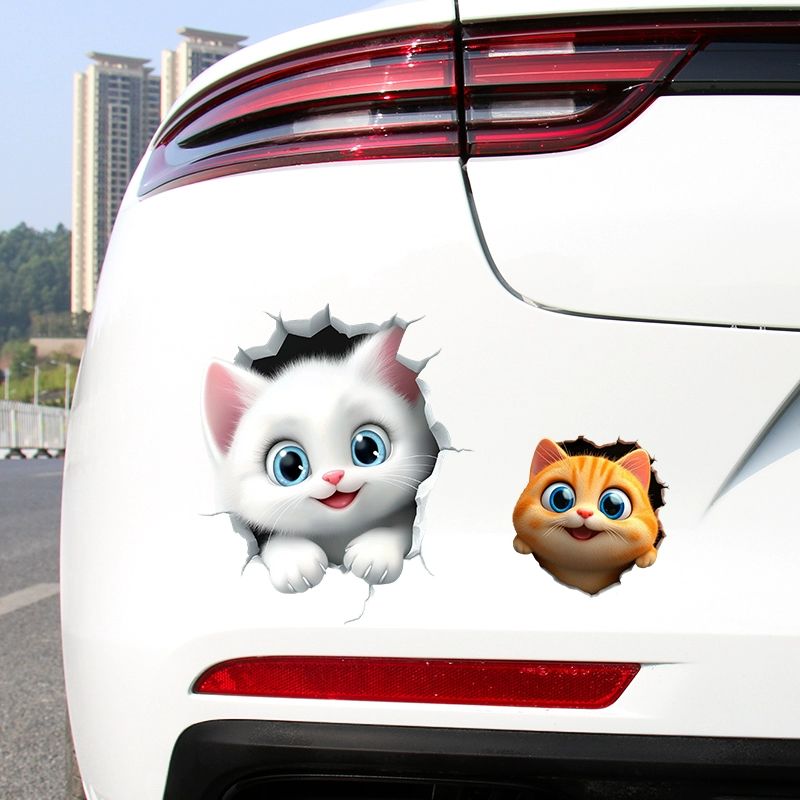 고양이 자동차 스티커 차량용 흠집 가림 장식 3D 고양이 스타일 A 소형 13cm - 상세 이미지 4