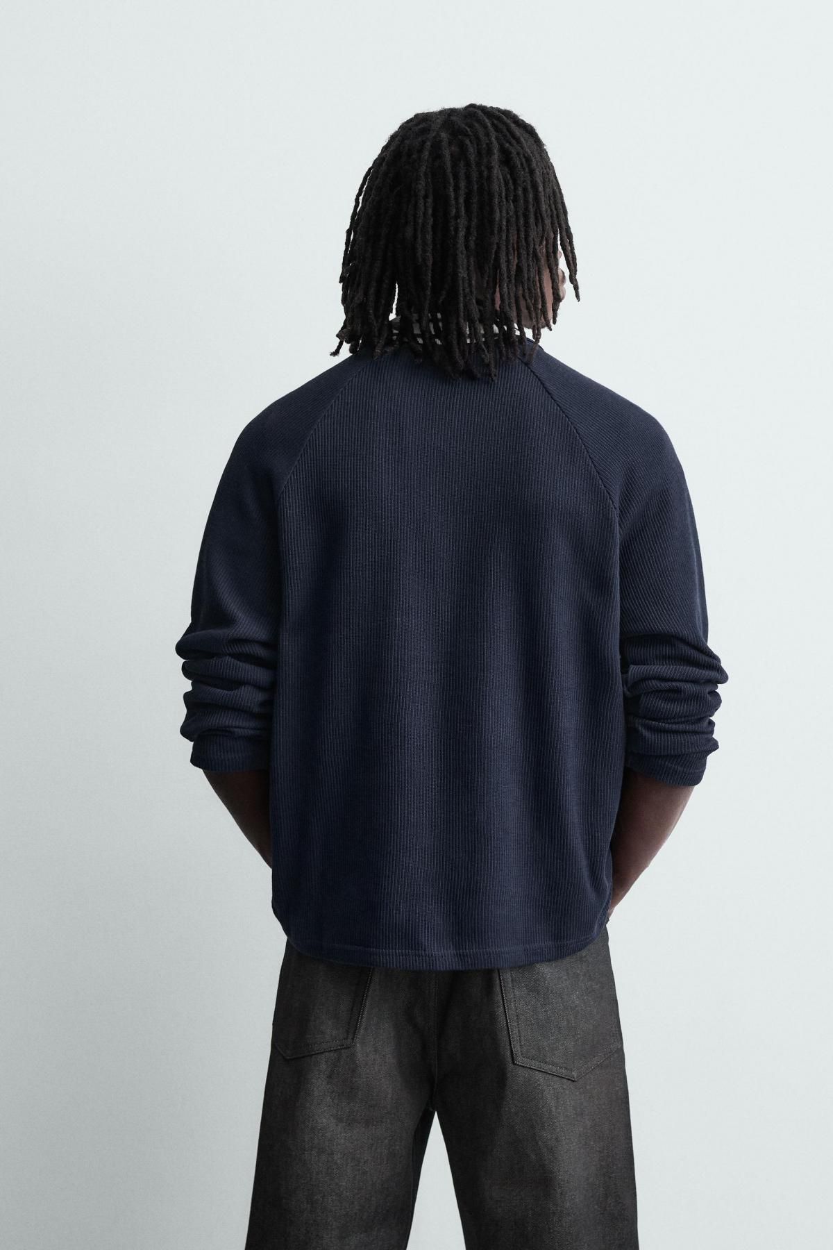 자라 테크니컬 프린트 긴팔 폴로셔츠 3665/402 NAVY BLUE - 상세 이미지 4