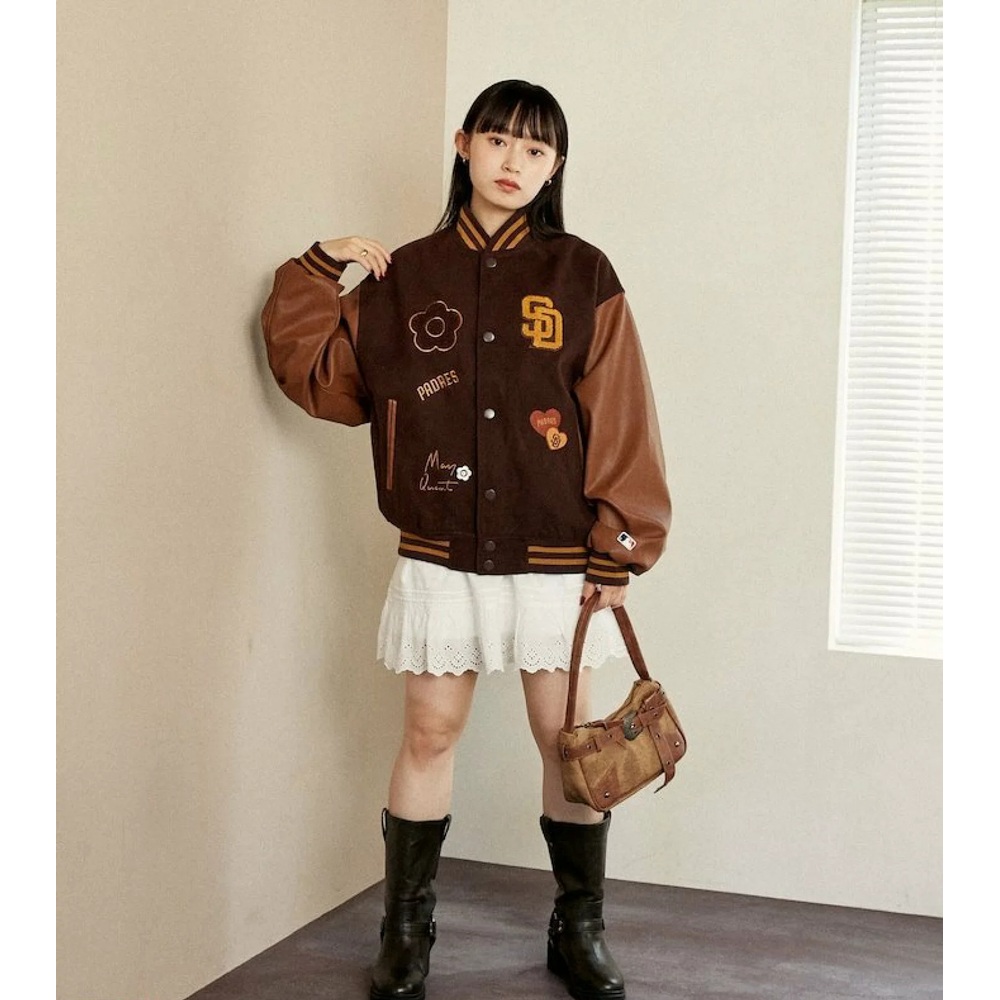 프릭스스토어X메리퀀트 패치 스타디움 재킷 남성 점퍼 25AW BROWN M 이미지 6