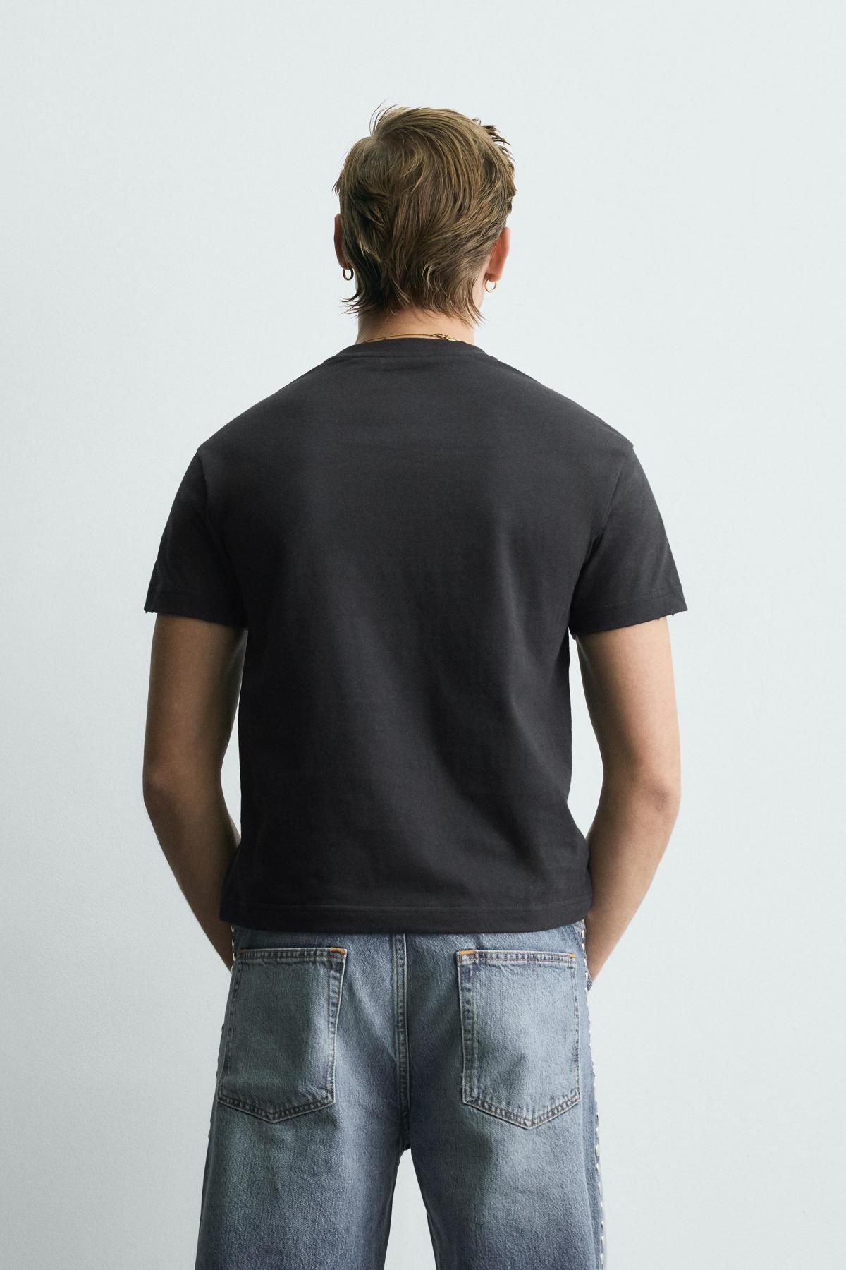 자라 워시드 슬로건 크롭핏 반팔 티셔츠 3665/404 ANTHRACITE GREY - 상세 이미지 4