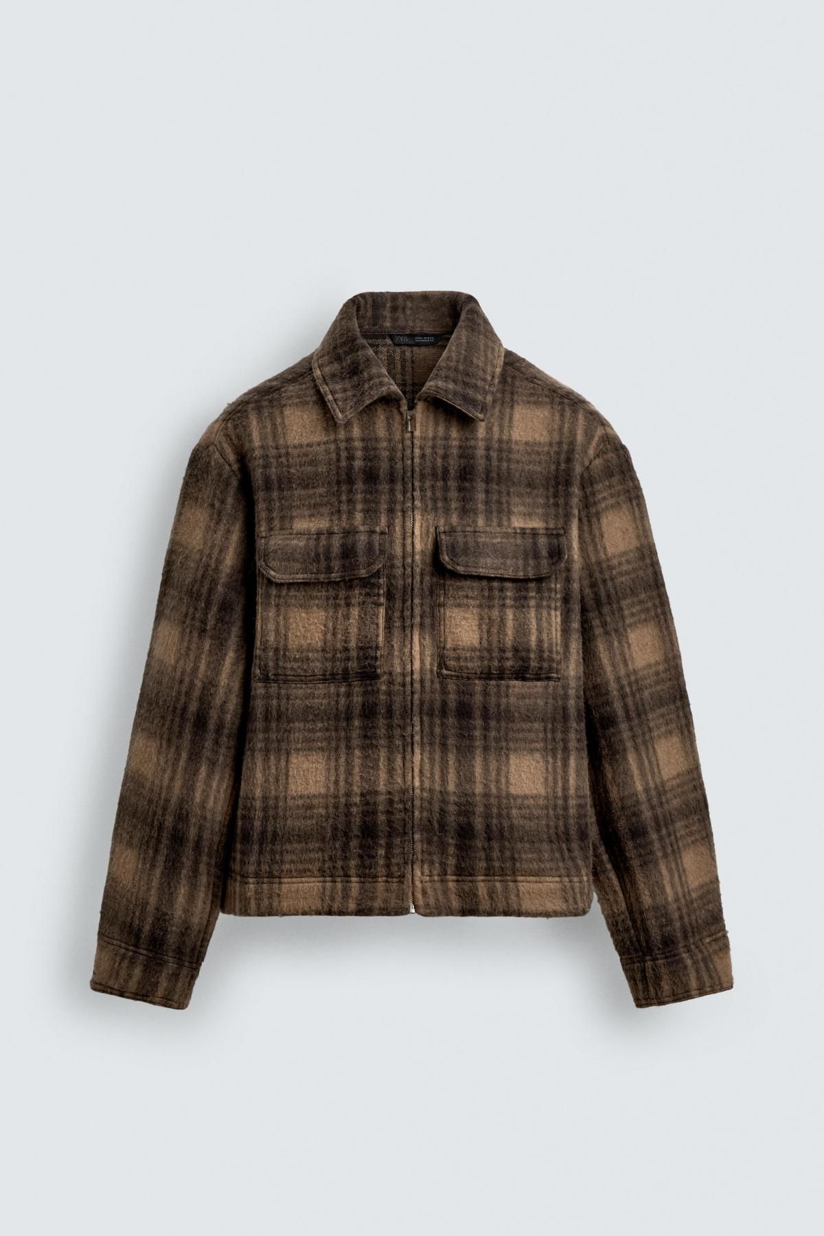 자라 체크 테크니컬 크롭 집업 오버셔츠 7446/327 BROWN - 상품 이미지