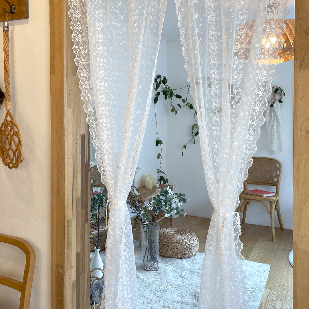 레이스 가림막커튼 가리개커튼 주방 벨크로 다용도실 중문 방문 현관 하모니 M1.2