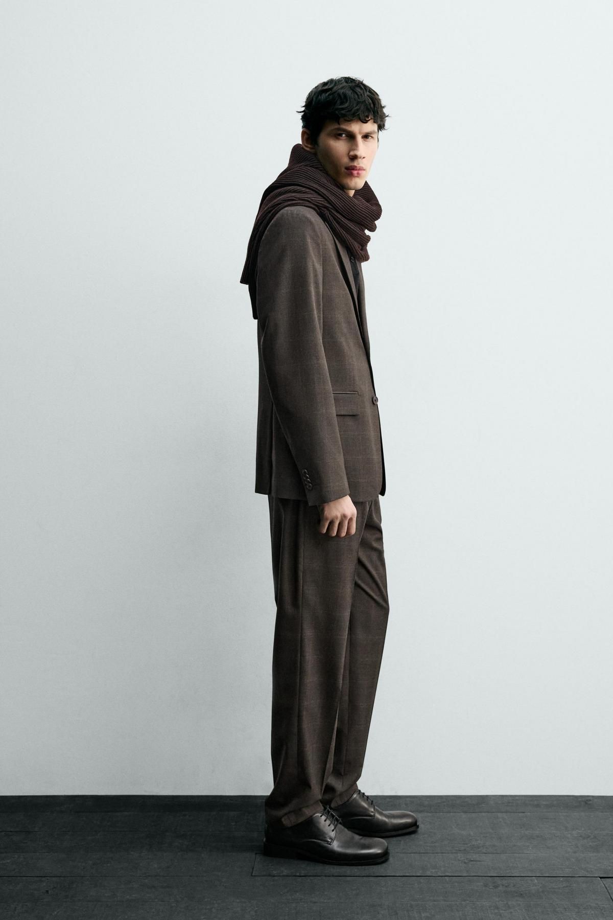자라 슬림핏 체크 울 블렌드 수트 팬츠 1564/103 DARK BROWN - 상세 이미지 4