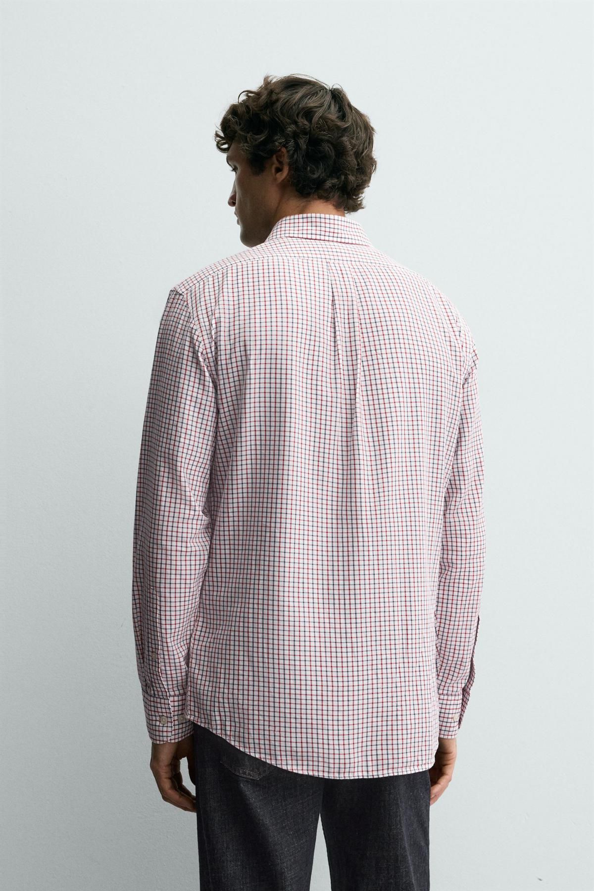 자라 체크 레귤러핏 코튼 긴팔 셔츠 포켓 0975/368 RED/NAVY - 상세 이미지 4