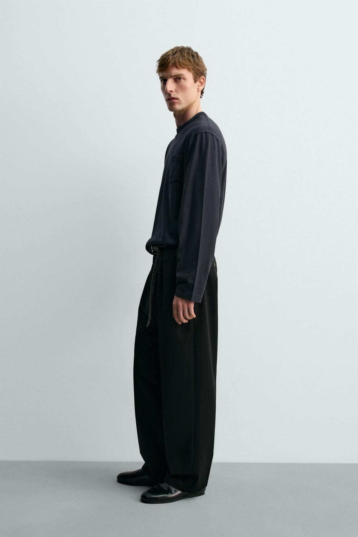 자라 코튼 포켓 긴소매 티셔츠 X 아론 레빈 1887/369 NAVY BLUE - 상세 이미지 5