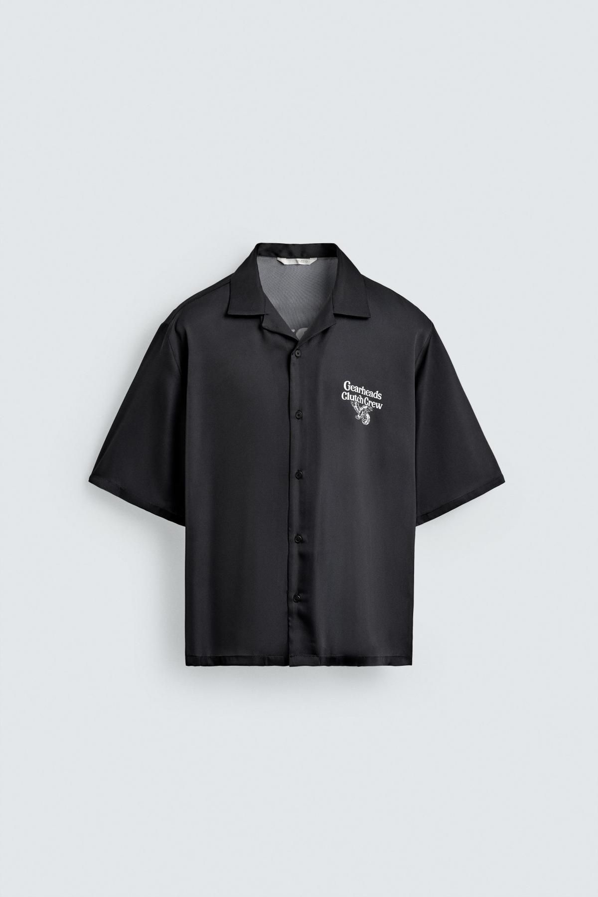 자라 테크니컬 프린트 오픈카라 반팔 셔츠 6085/316 BLACK - 메인 이미지