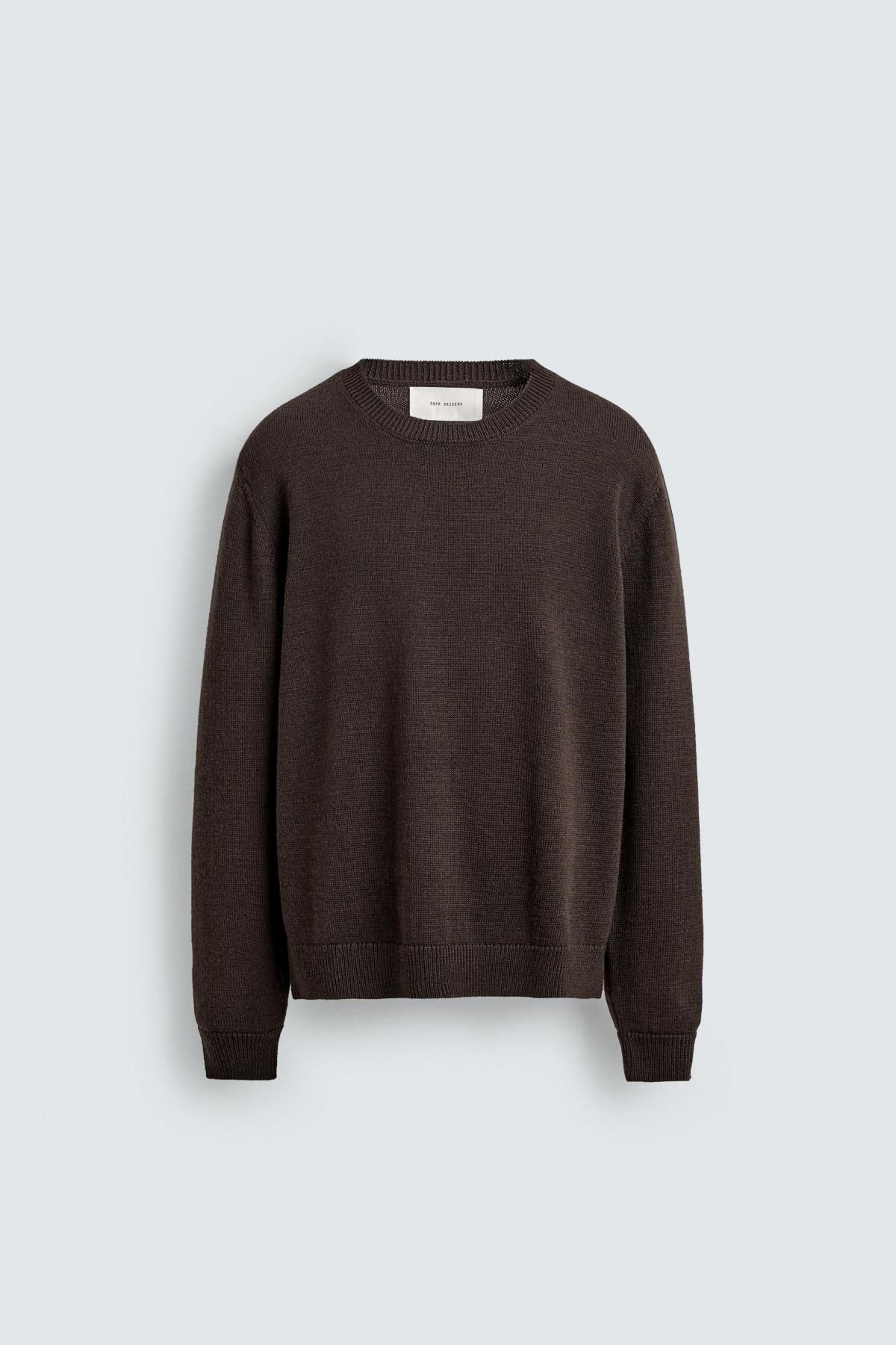 자라 울 테크니컬 라운드 니트 탑 9598/349 DARK BROWN - 상품 이미지
