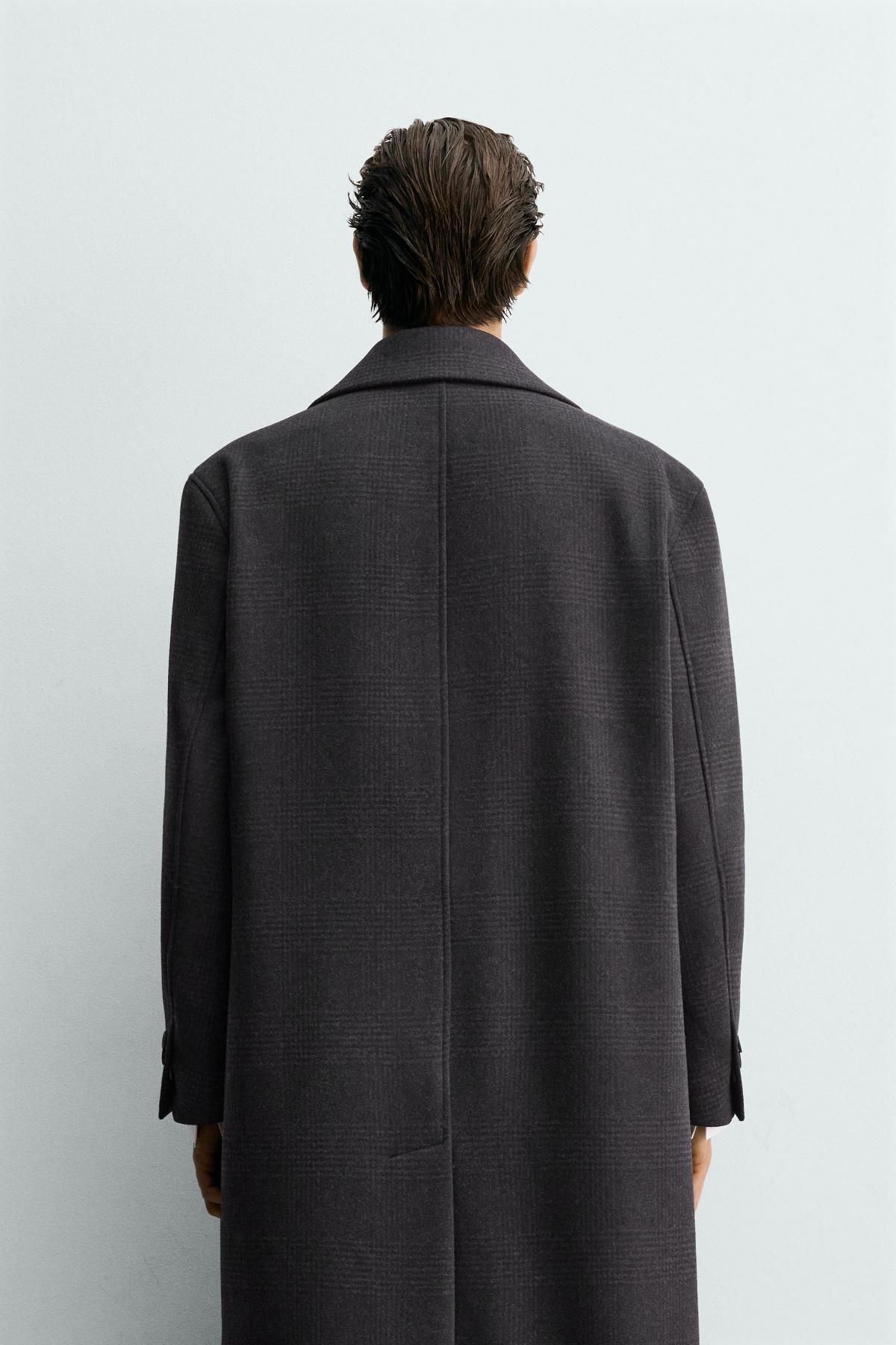 자라 테크니컬 체크 더블 코트 울혼방 5854/155 DARK GREY - 상세 이미지 4