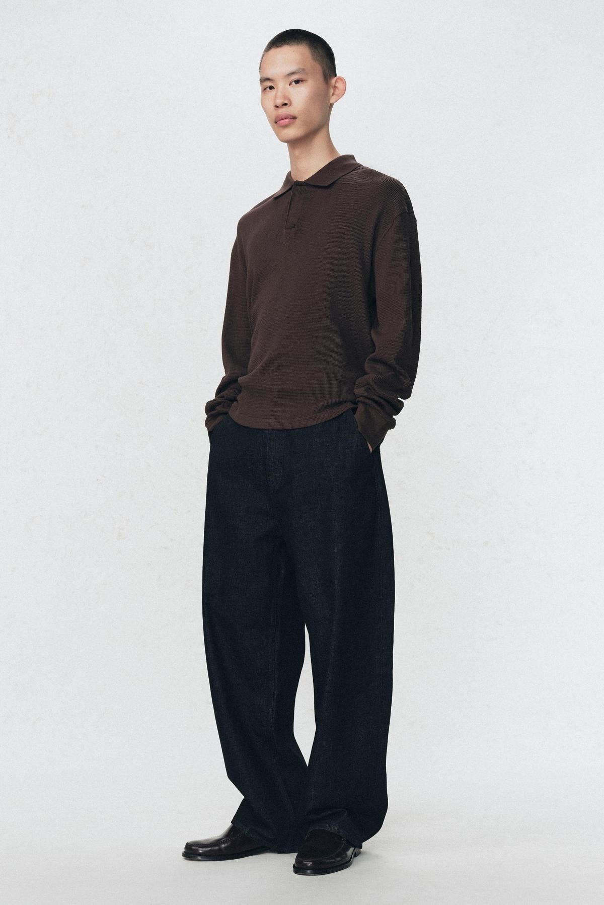 자라 브라운 와플니트 폴로 셔츠 X 소시오츠키 9240/313 BROWN - 상세 이미지 2
