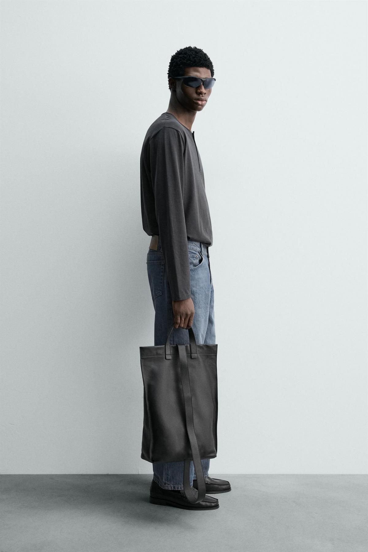 자라 테크니컬 코튼 실크 헨리넥 긴팔 티셔츠 8054/340 DARK GREY - 상세 이미지 5