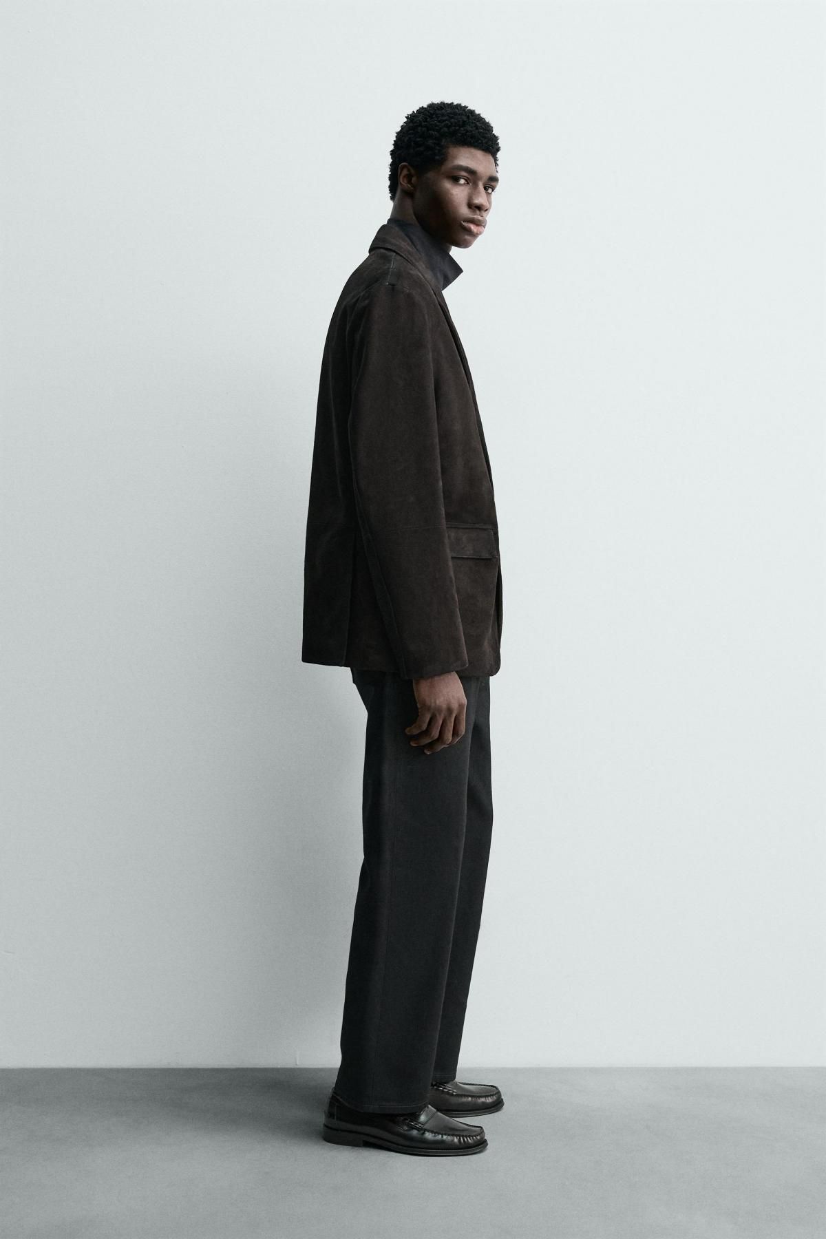 자라 스웨이드 레더 테일러드 블레이저 2521/224 DARK BROWN - 상세 이미지 5